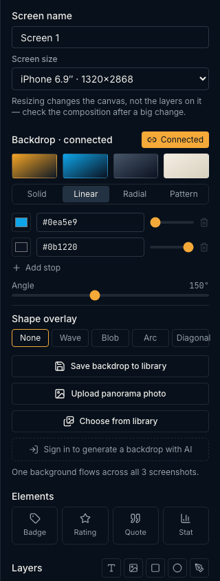 The backdrop panel with linear gradient stops